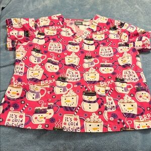 Cheerful Snowman Scrub Top for nurses